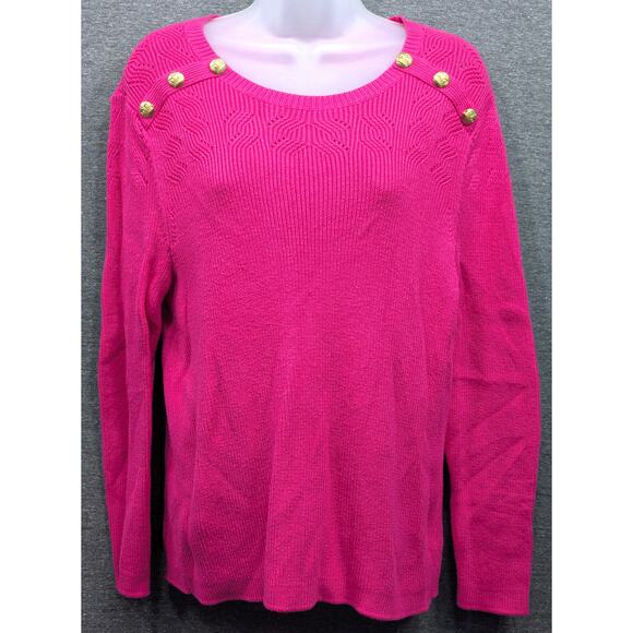TALBOTS PETITES Sweater - Hot Pink, Ribbed, Long Sleeve, Gold Buttons, Size XLP - Picture 1 of 5